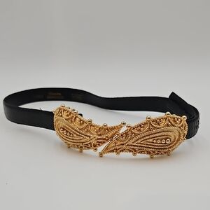 Elegant Black and Gold Women's Belt Genuine Snakeskin Leather Dame 31.5"
